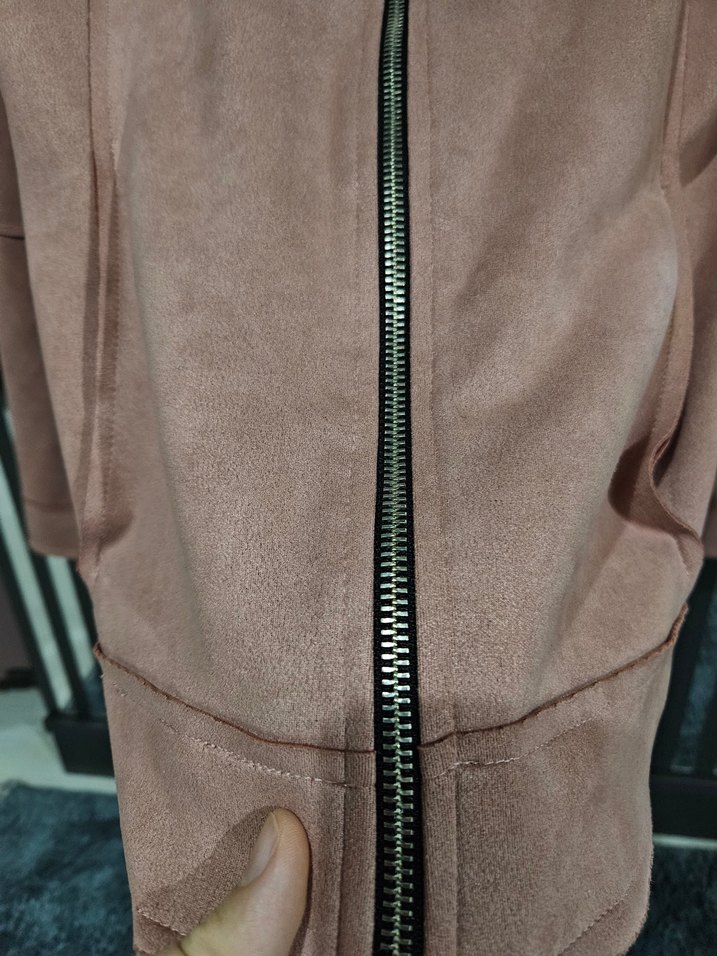 Kadın gülkurusu Süet Fermuarlı Deri Ceket - Görsel 5