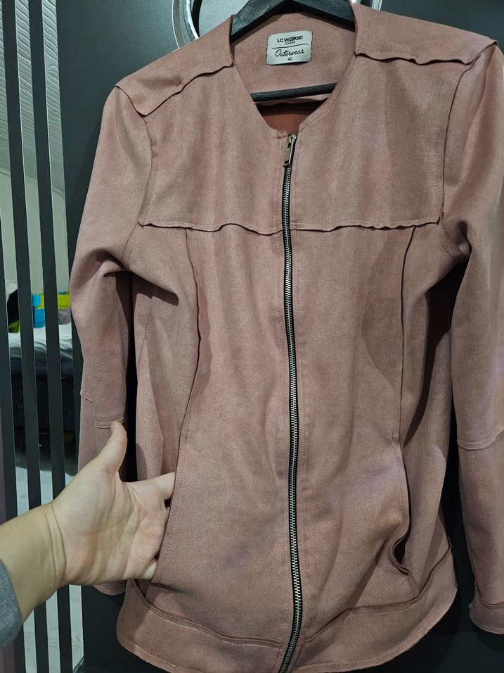 Kadın gülkurusu Süet Fermuarlı Deri Ceket - Görsel 4