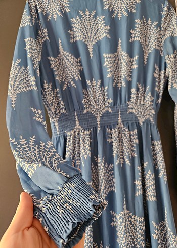 Uzun Kollu Mavi Bohem Elbise 38-40 beden uyumlu - Görsel 3