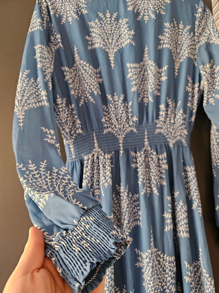 Uzun Kollu Mavi Bohem Elbise 38-40 beden uyumlu - Görsel 3