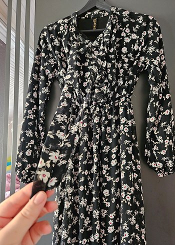 Siyah Çiçek Desenli Uzun Bohem Elbise 38-40 beden uyumlu - Görsel 2