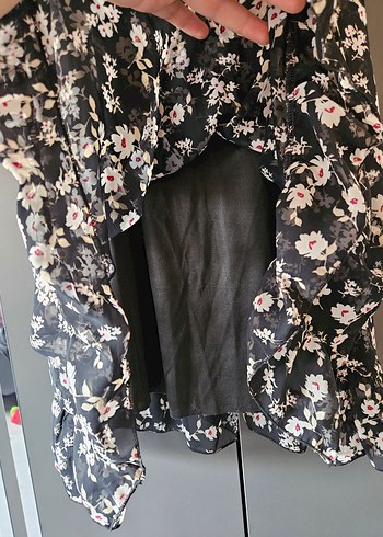 Siyah Çiçek Desenli Uzun Bohem Elbise 38-40 beden uyumlu - Görsel 4