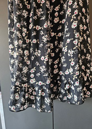 Siyah Çiçek Desenli Uzun Bohem Elbise 38-40 beden uyumlu - Görsel 6