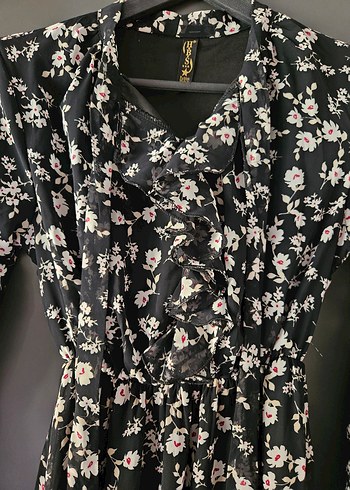 Siyah Çiçek Desenli Uzun Bohem Elbise 38-40 beden uyumlu - Görsel 3