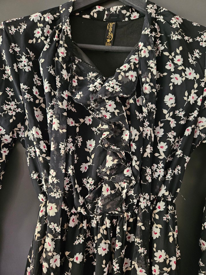 Siyah Çiçek Desenli Uzun Bohem Elbise 38-40 beden uyumlu - Görsel 3