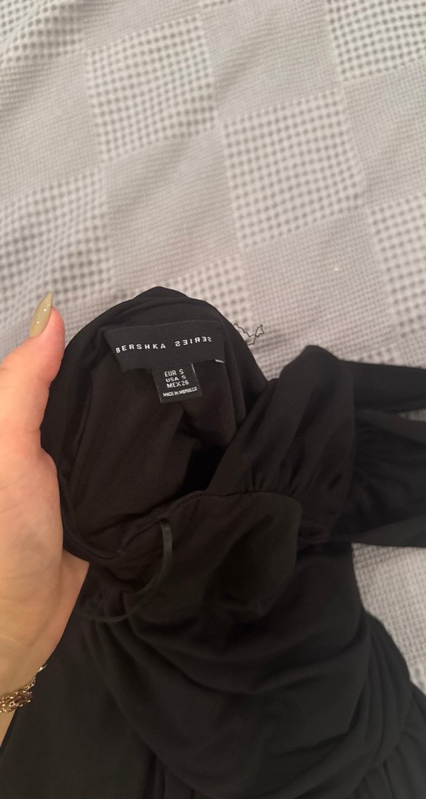 Siyah Askılı Drapeli Midi Elbise - Görsel 4