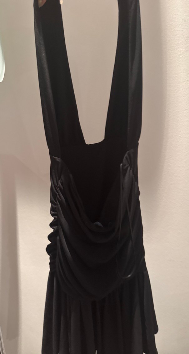 Siyah Askılı Drapeli Midi Elbise - Görsel 3