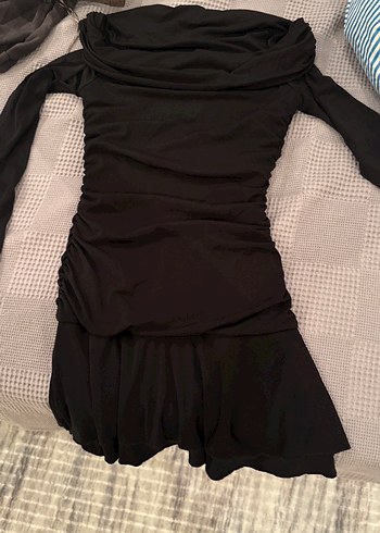Siyah Drapeli Uzun Kollu Midi Gotik Elbise