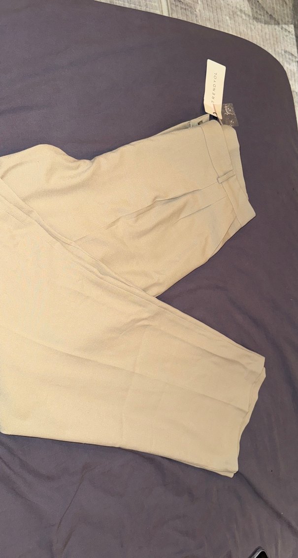 Düz Bej Kadın Kumaş Pantolon - Görsel 2