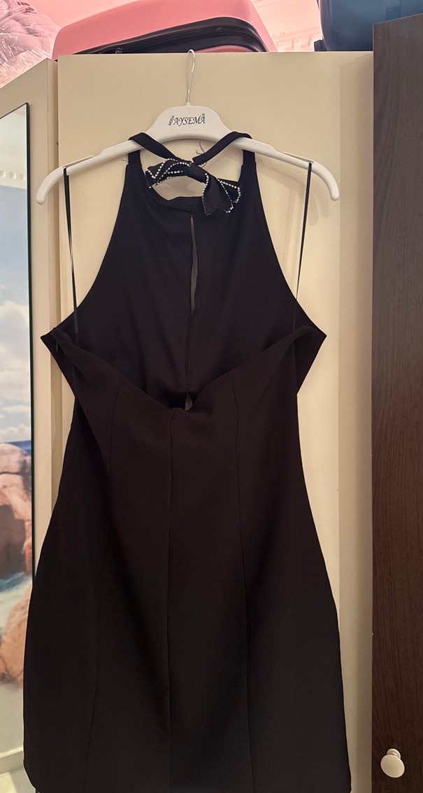 Siyah V Yaka Uzun Abiye Elbise - Görsel 3