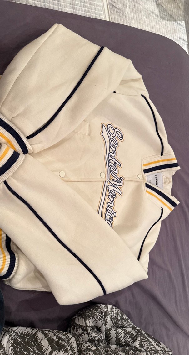 Düğmeli Beyaz Spor Kadın Bomber Ceket - Görsel 2