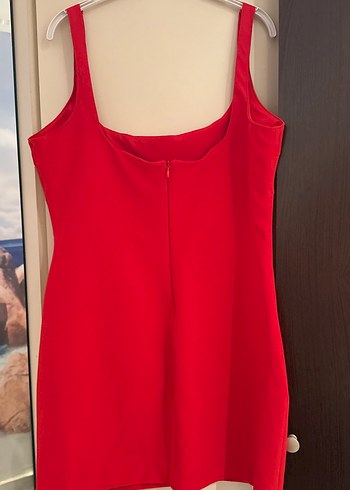 Kırmızı V Yaka Midi Elbise - Görsel 3