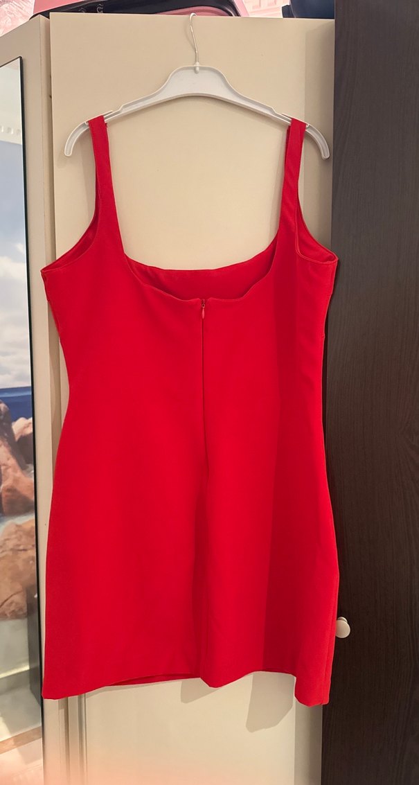 Kırmızı V Yaka Midi Elbise - Görsel 2