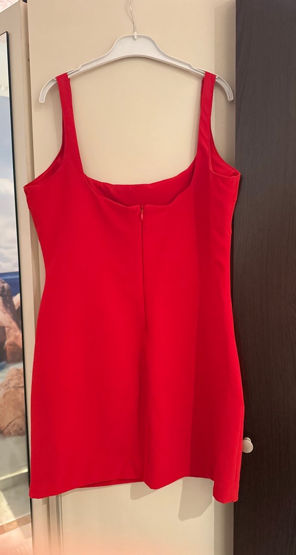 Kırmızı V Yaka Midi Elbise - Görsel 3