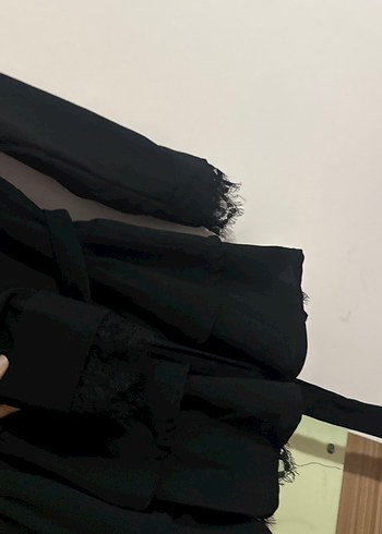 Kemerli Siyah Uzun Kollu Kadın Gömlek elbise - Görsel 4