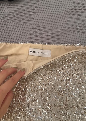 Parlak Bej Mini Etek - Görsel 2