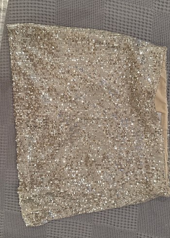 Parlak Bej Mini Etek - Görsel 3