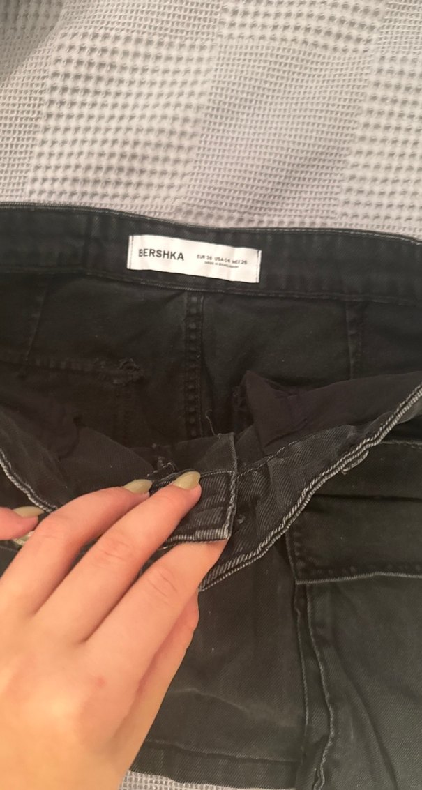 Düğmeli Siyah Denim Mini Etek - Görsel 2