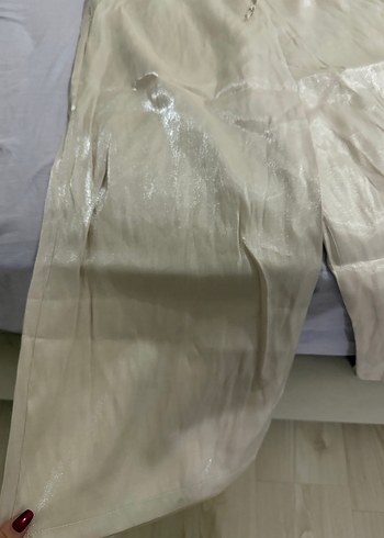 Bej parlak saten pant - Görsel 3