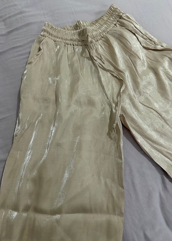 Bej parlak saten pant - Görsel 2