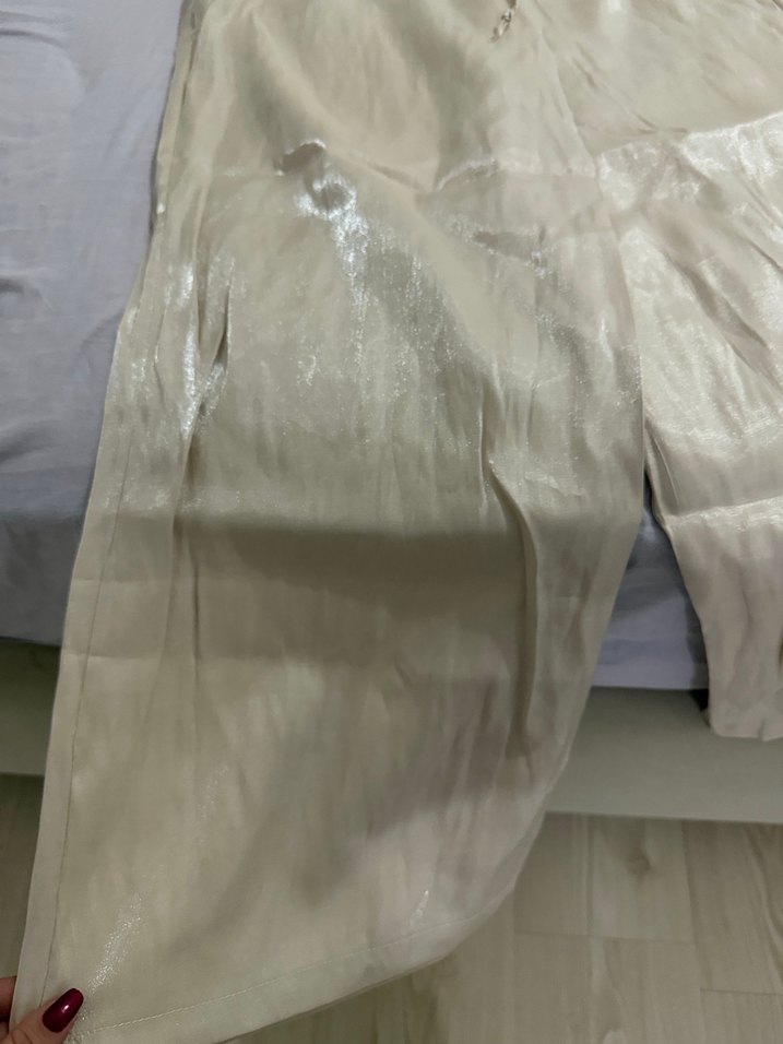 Bej parlak saten pant - Görsel 3