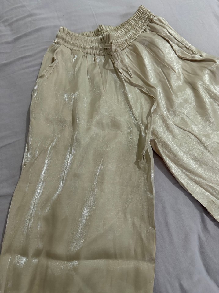 Bej parlak saten pant - Görsel 2