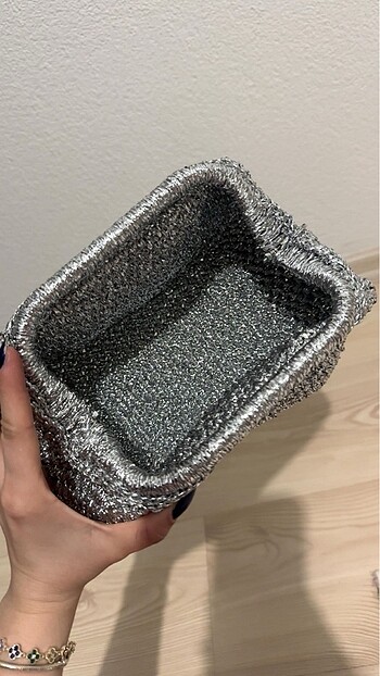 Mango gümüş örme hasır çanta