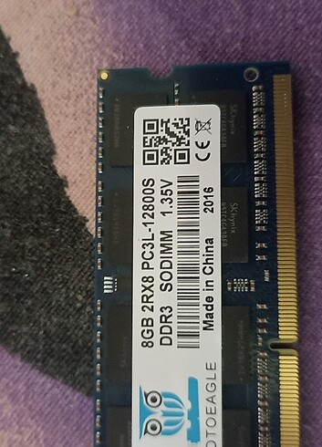 8GB 2RX8 PC3L-12800S DDR3 SODIMM 1.35V. 2 Adet