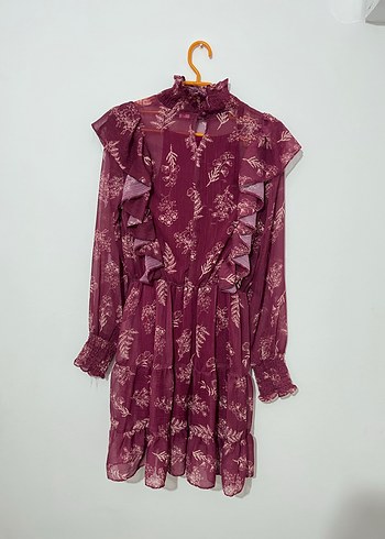 Bordo Fırfırlı Bohem Kız Elbisesi - Görsel 3