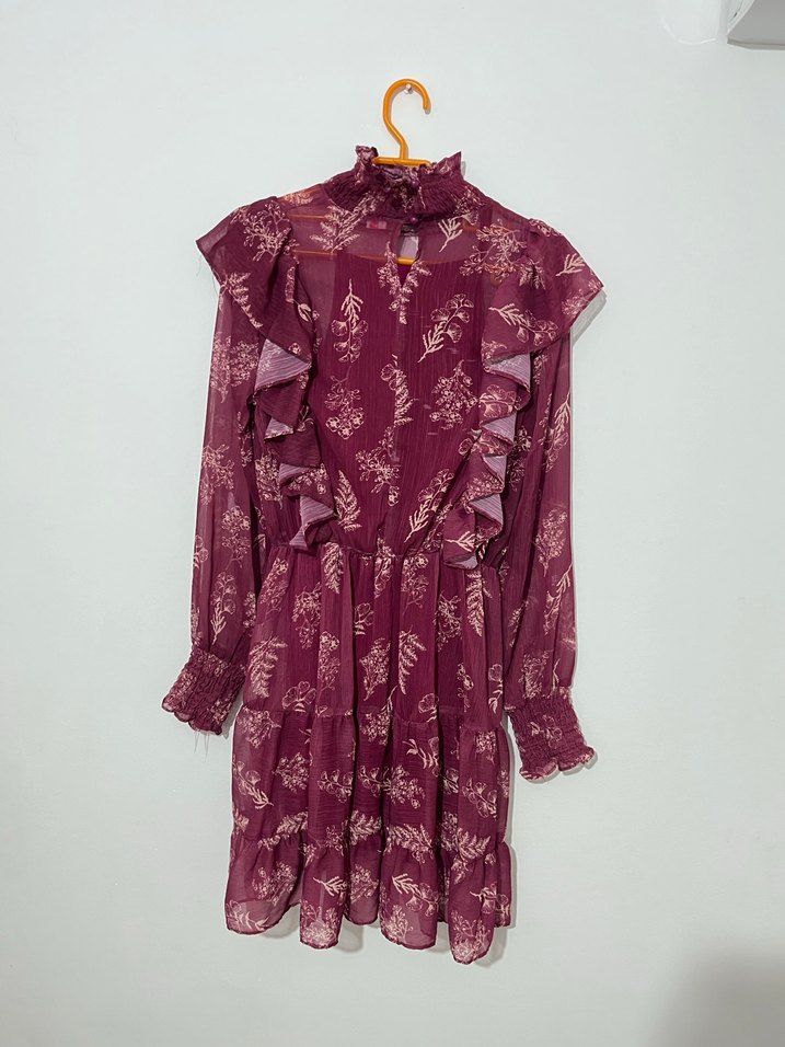 Bordo Fırfırlı Bohem Kız Elbisesi - Görsel 3