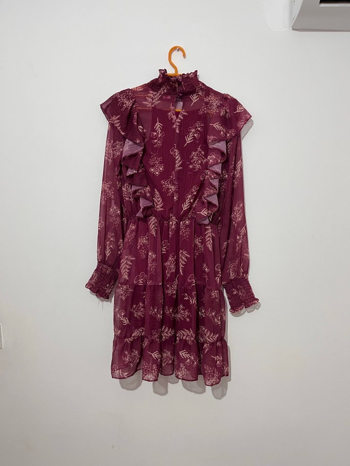 Bordo Fırfırlı Bohem Kız Elbisesi - Görsel 2