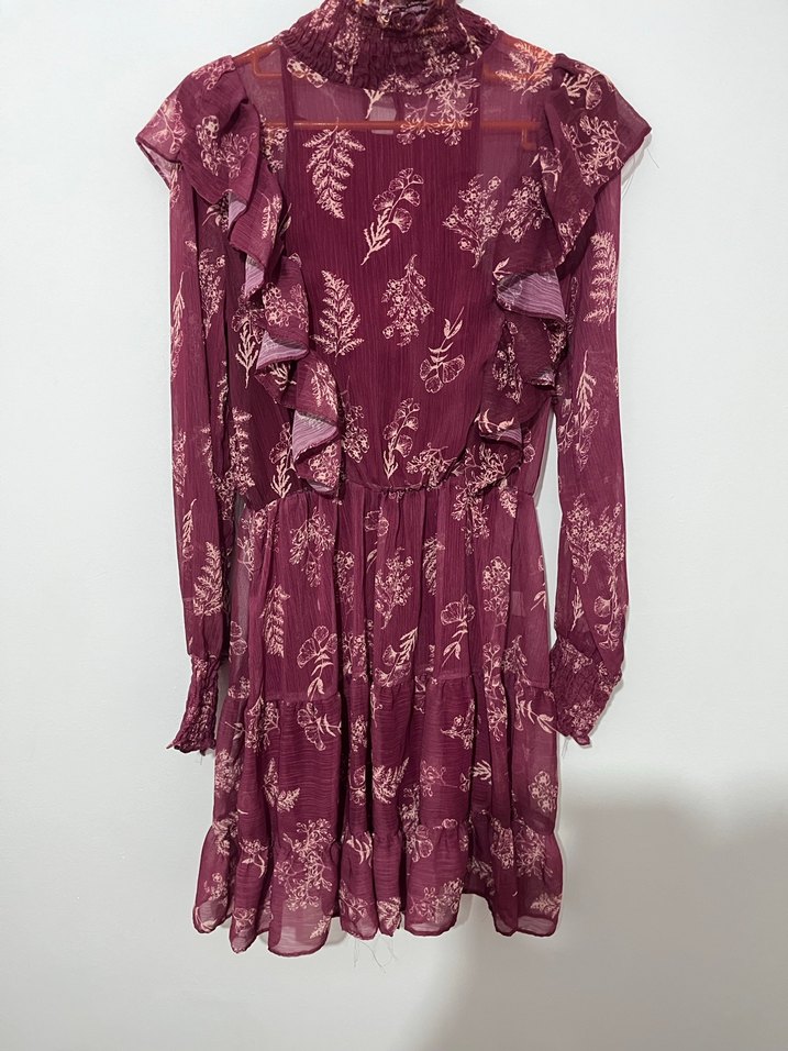 Bordo Fırfırlı Bohem Kız Elbisesi - Görsel 4