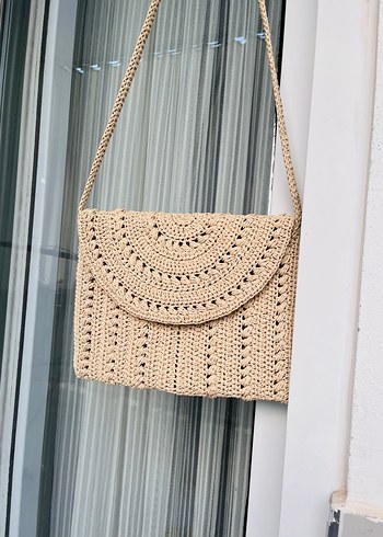 Bej Örgü Kadın Çanta Dantel Detaylı - Görsel 2