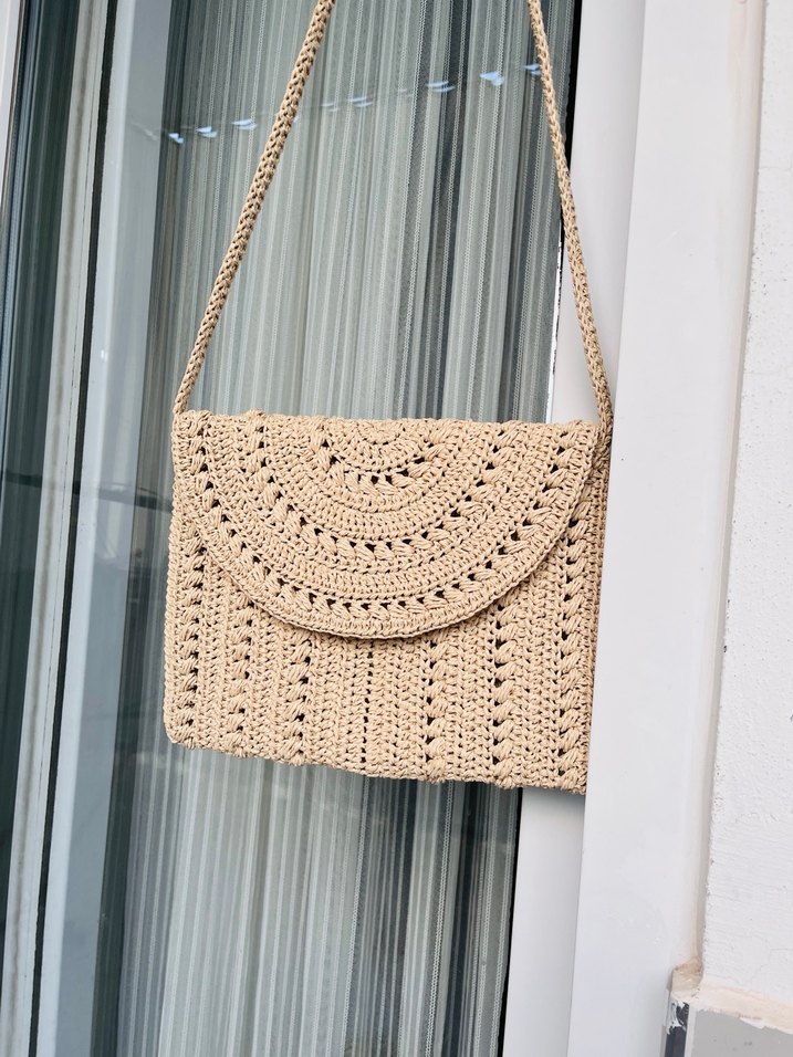 Bej Örgü Kadın Çanta Dantel Detaylı - Görsel 2