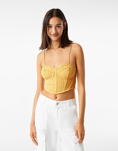 Bershka Turuncu Korseli Top