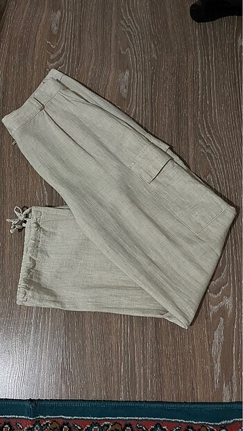 Kargo cepli keten pantolon