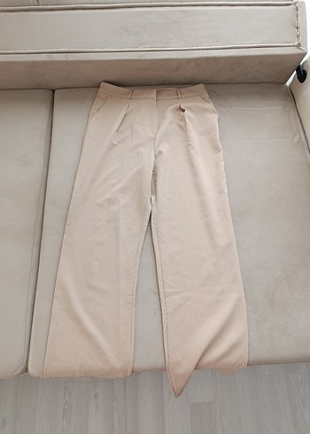 Bej Keten Kadın Pantolon Midi Boy