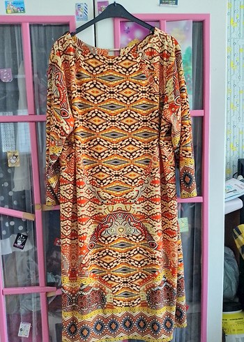 Renkli Bohem Uzun Henna Elbise - Görsel 5