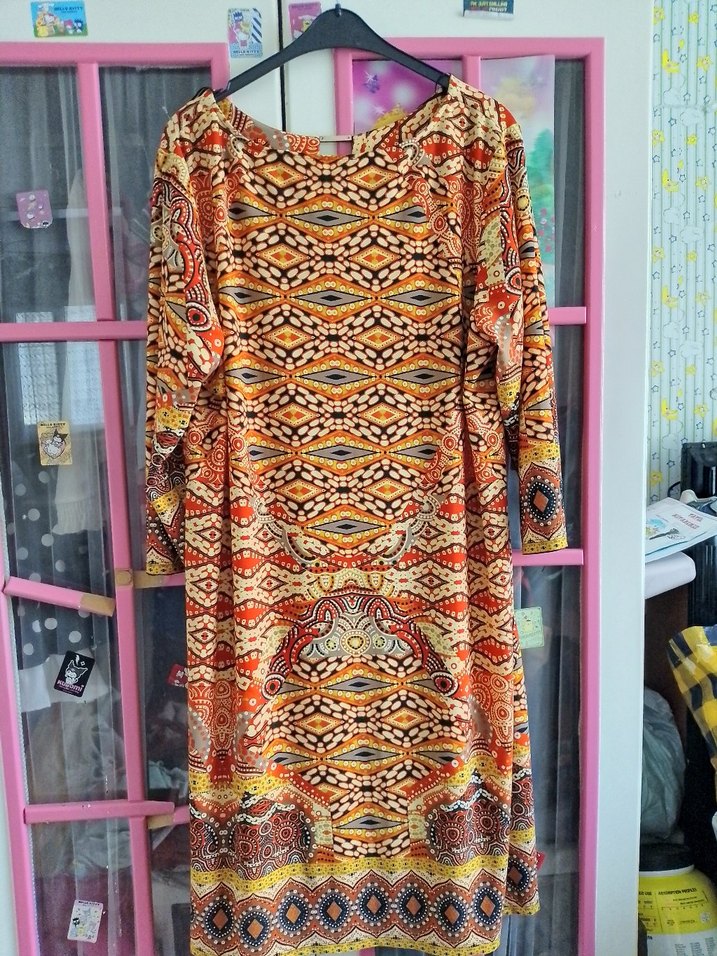 Renkli Bohem Uzun Henna Elbise - Görsel 5