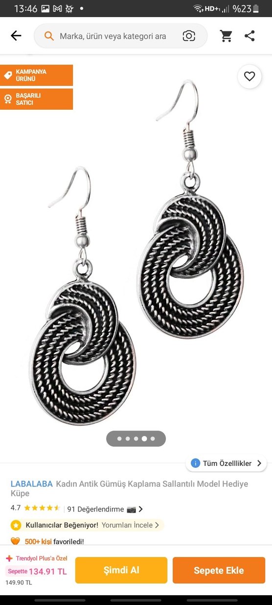 Antik Gümüş Kaplama Zincir Detaylı Küpe - Görsel 3