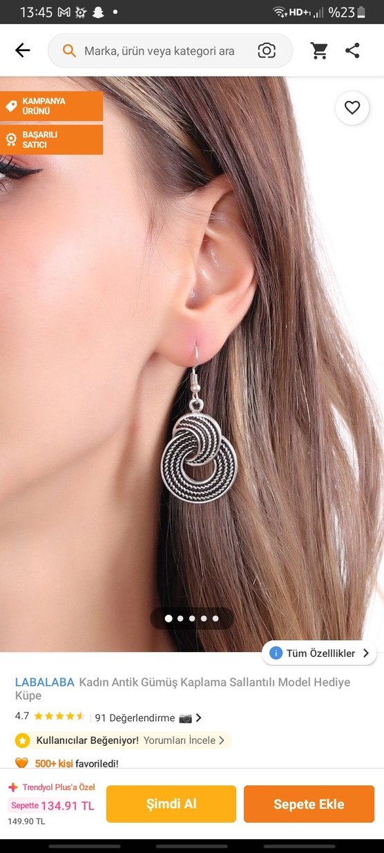 Antik Gümüş Kaplama Zincir Detaylı Küpe - Görsel 2