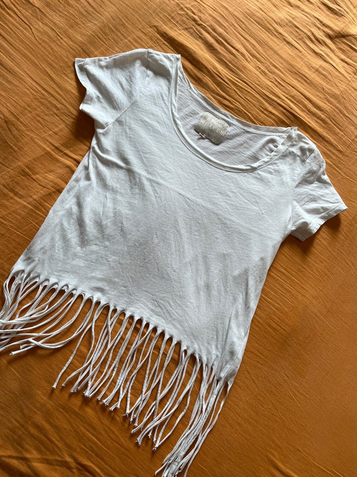 Püsküllü Kısa Kollu Bohem Keten Bluz - Görsel 2