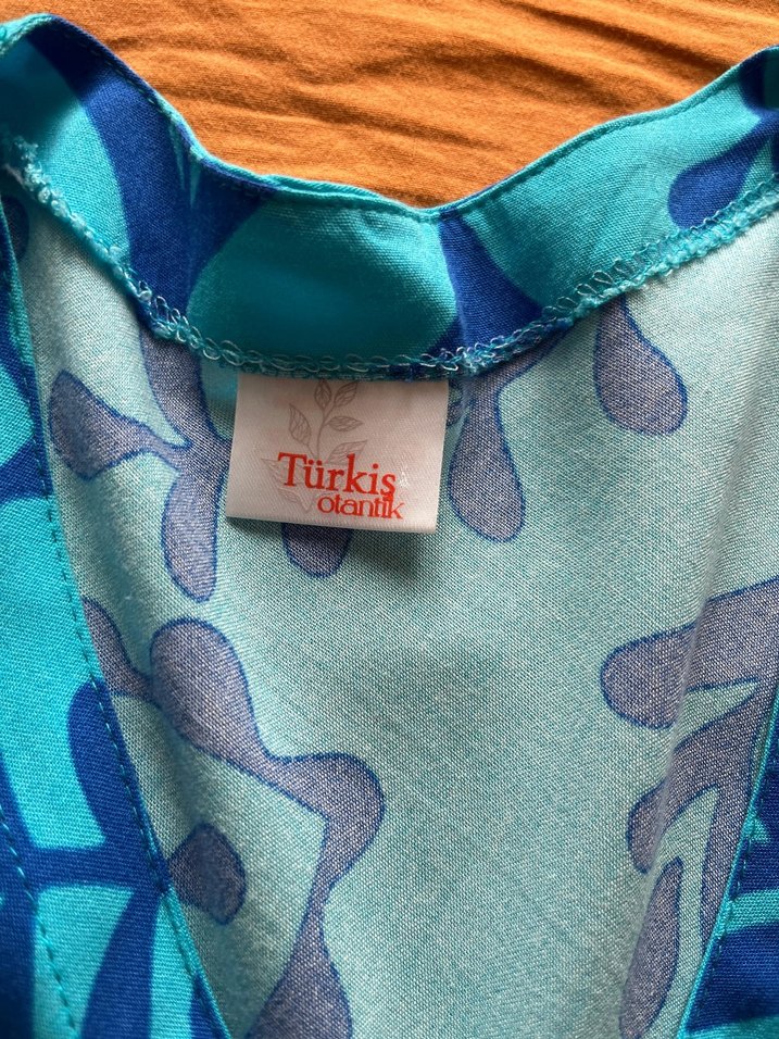 Bohem V Yaka Uzun Turkuaz Elbise - Görsel 4