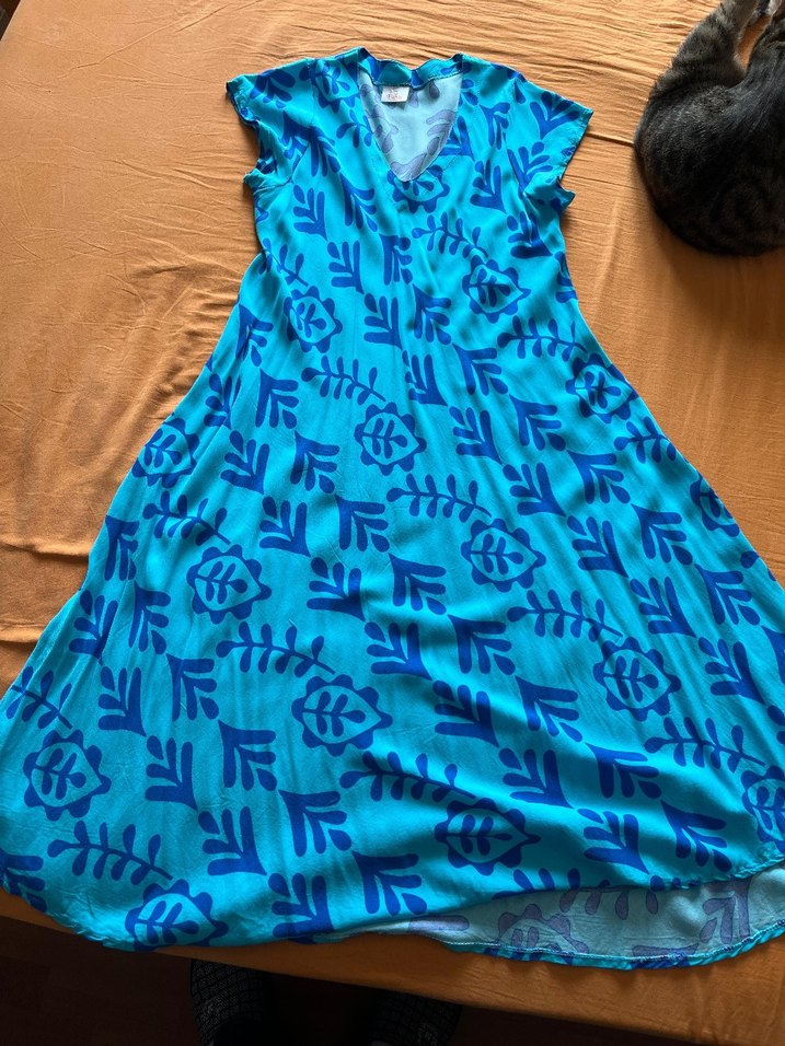 Bohem V Yaka Uzun Turkuaz Elbise - Görsel 3