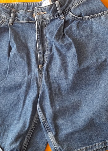 Mavi Rahat Kesim Midi Kot Şort - Görsel 3