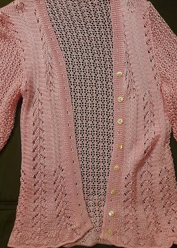 Pembe Örgü Kadın Hırka Midi Boy - Görsel 2