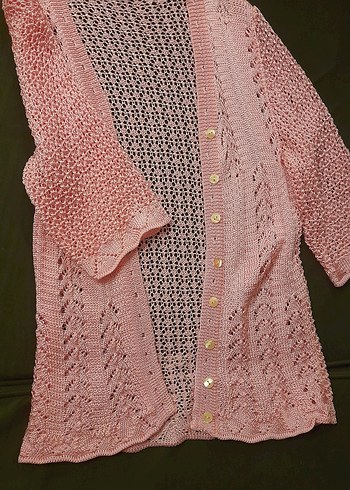 Pembe Örgü Kadın Hırka Midi Boy - Görsel 3