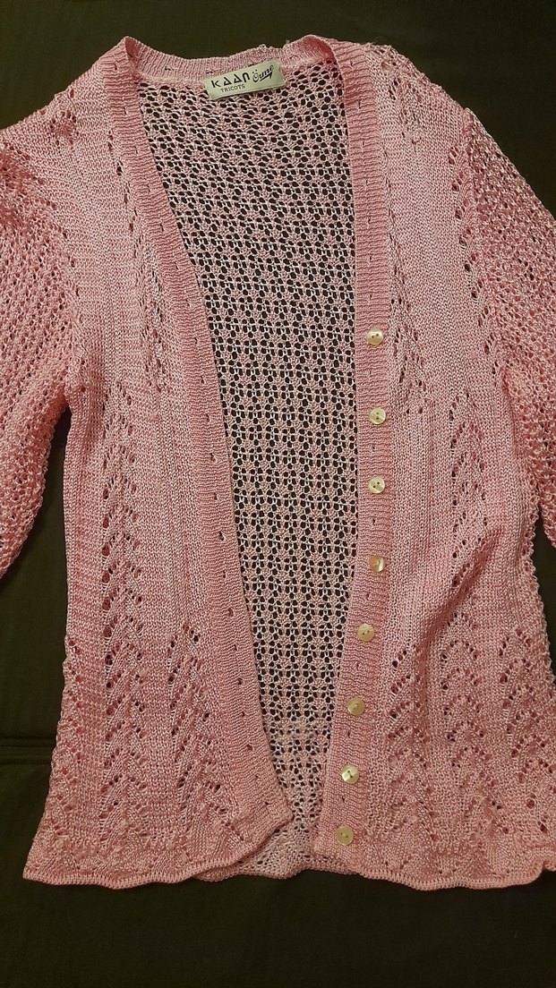 Pembe Örgü Kadın Hırka Midi Boy - Görsel 2