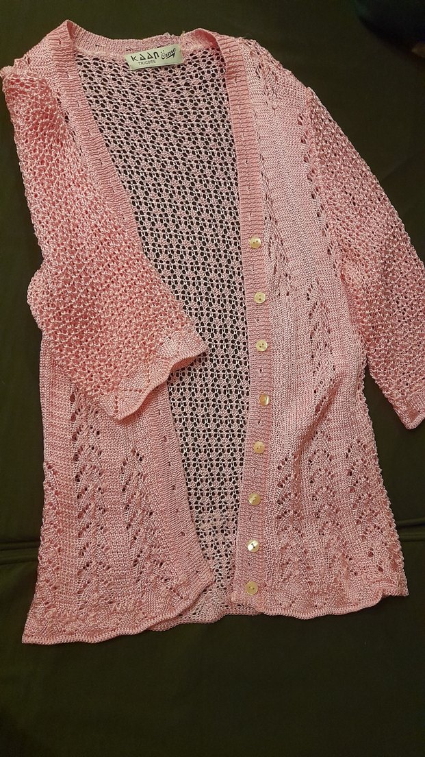 Pembe Örgü Kadın Hırka Midi Boy - Görsel 3