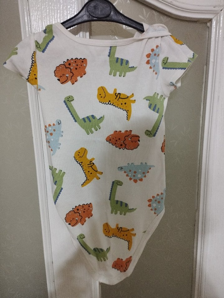 Dinozor Desenli Beyaz Bebek Body - Görsel 2